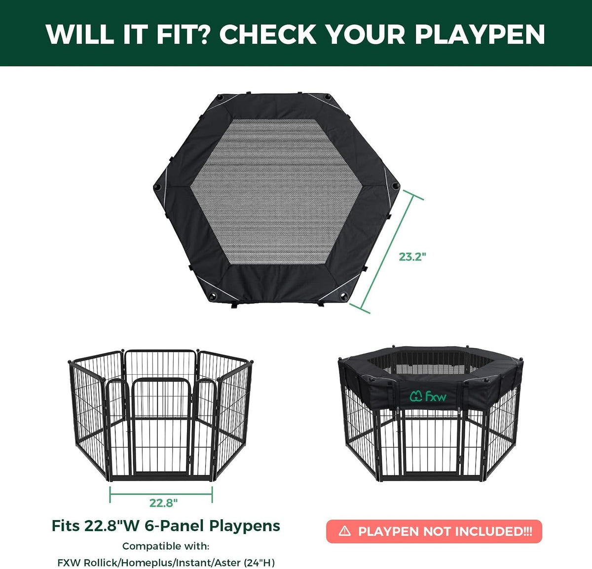 fxw mesh top cover for 24" h 6-panel, close-up detail