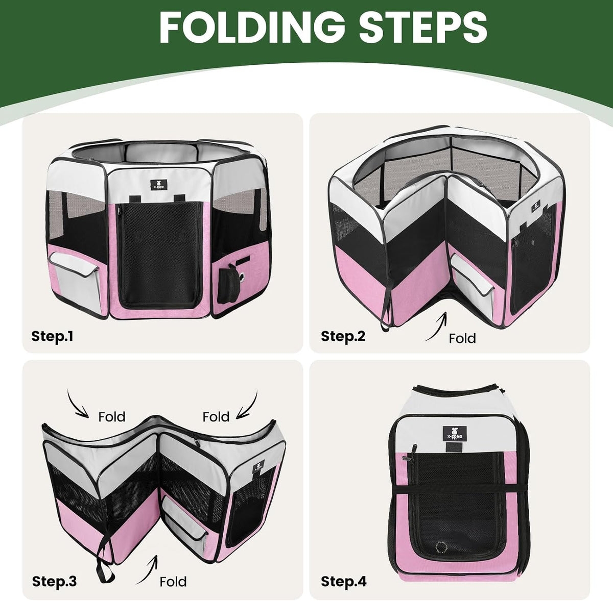 x-zone pet foldable dog playpen, portable pet play showing dimensions
