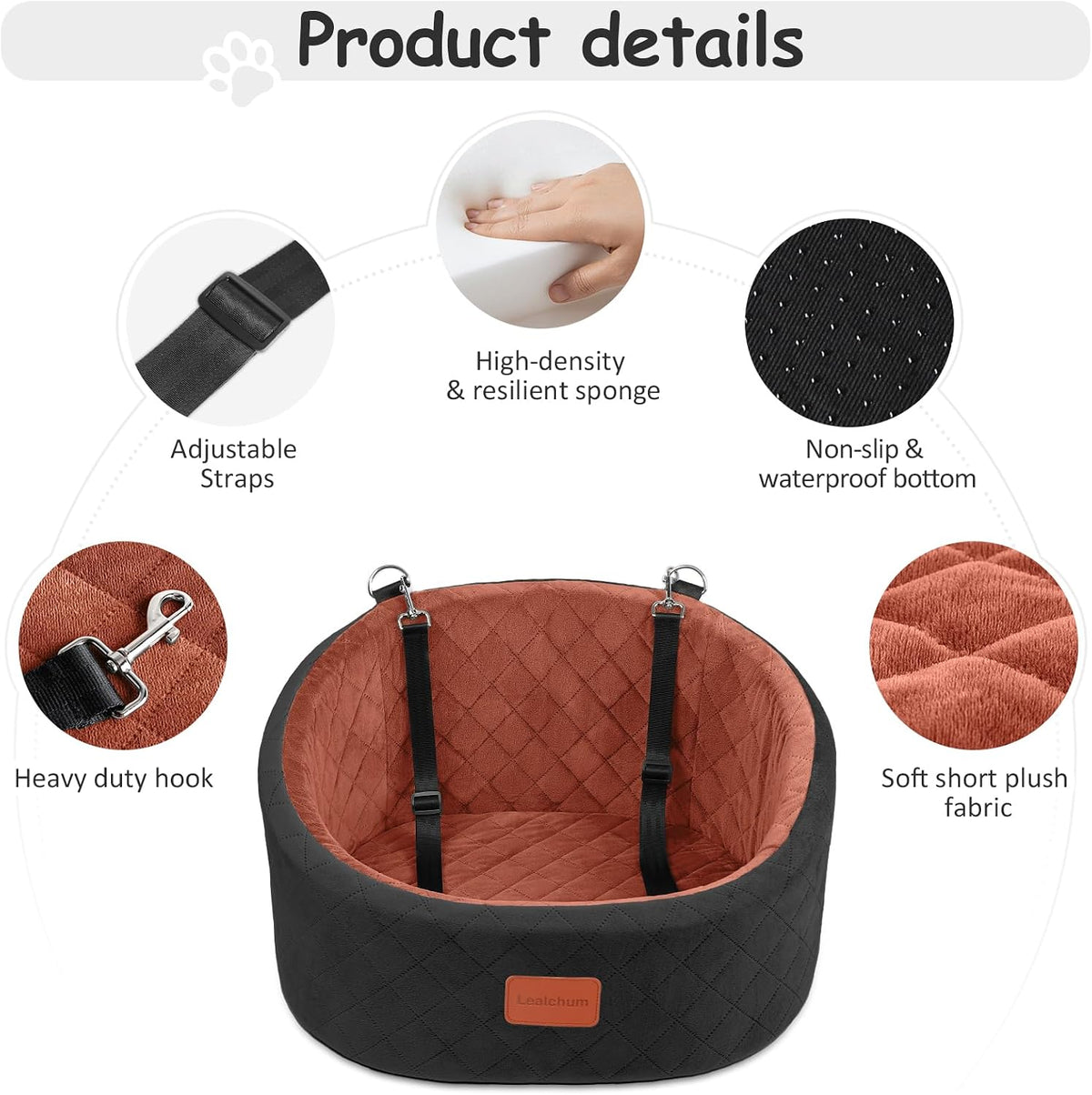 lealchum dog car seat for small dogs up, close-up detail
