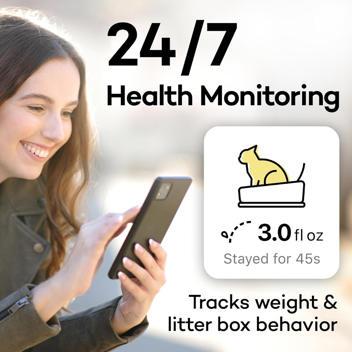 board - smart litter box monitoring system, healthcare shown in use