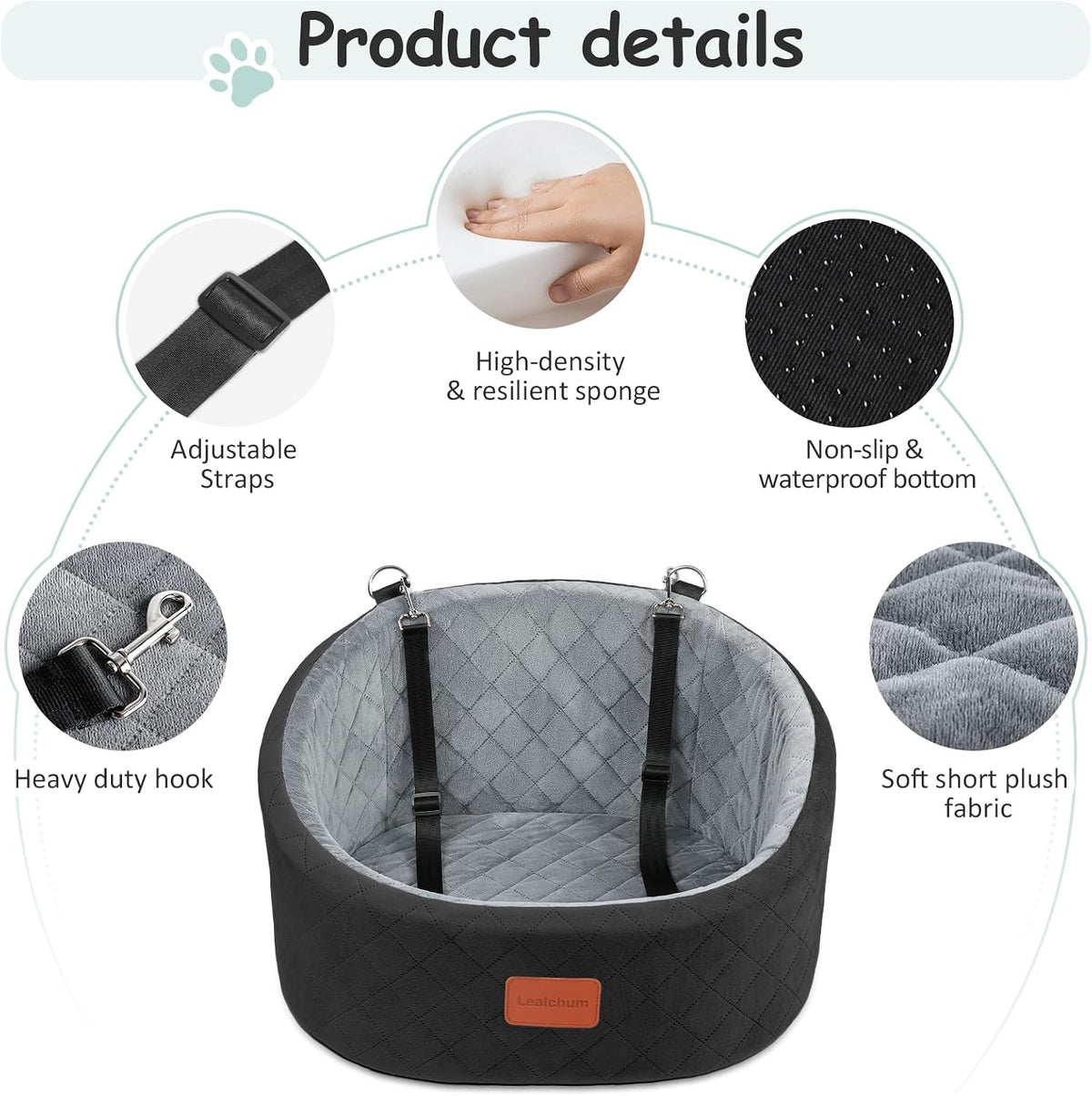 lealchum dog car seat for small dogs up, close-up detail