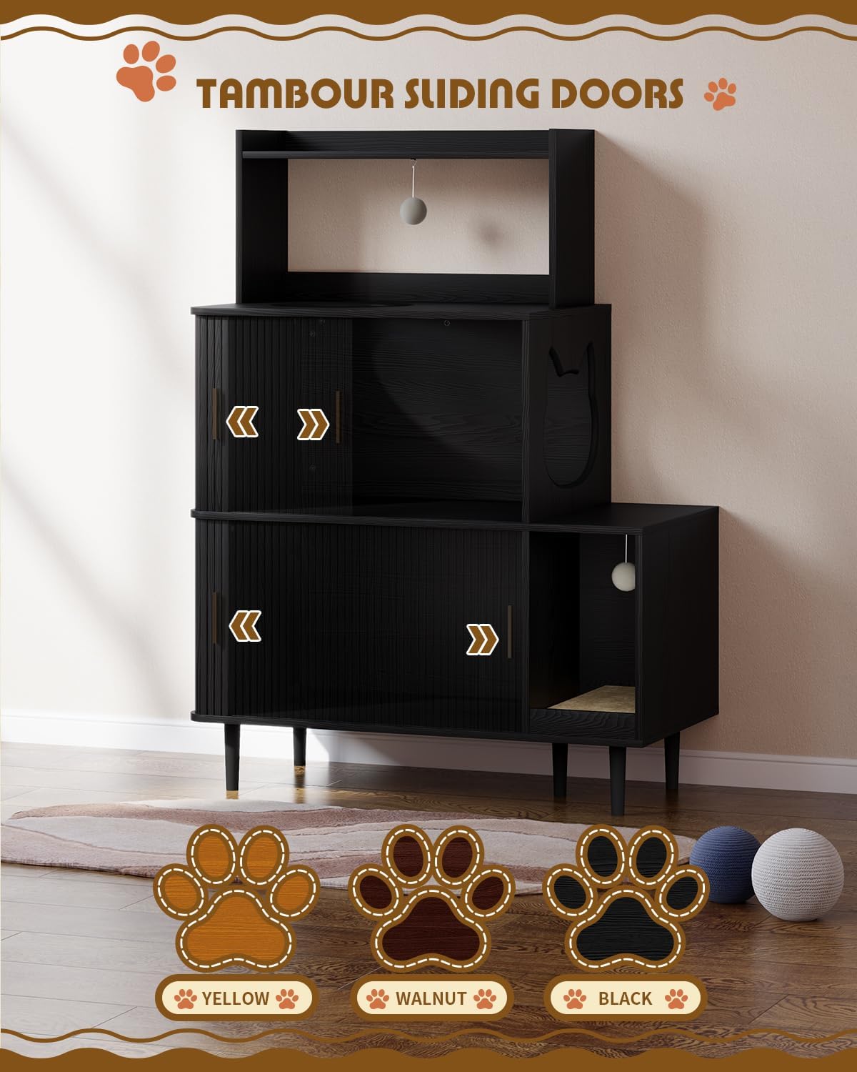 dhh double cat litter box enclosure furniture for, side view