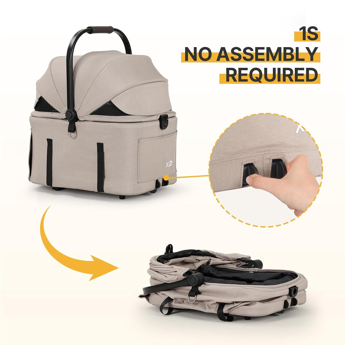 x2 pet stroller, dog cat stroller for small, close-up detail
