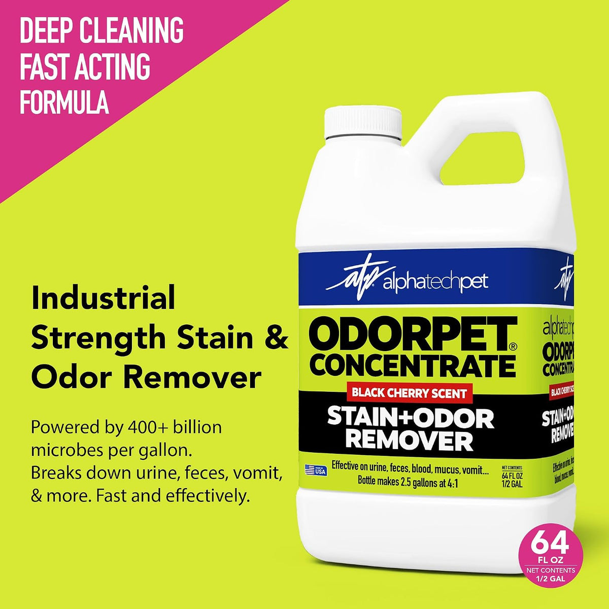 atp odorpet concentrated stain and odor remover, black shown in use