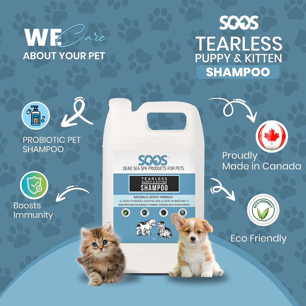 soos pets pet shampoo natural dead sea tear-less, side view