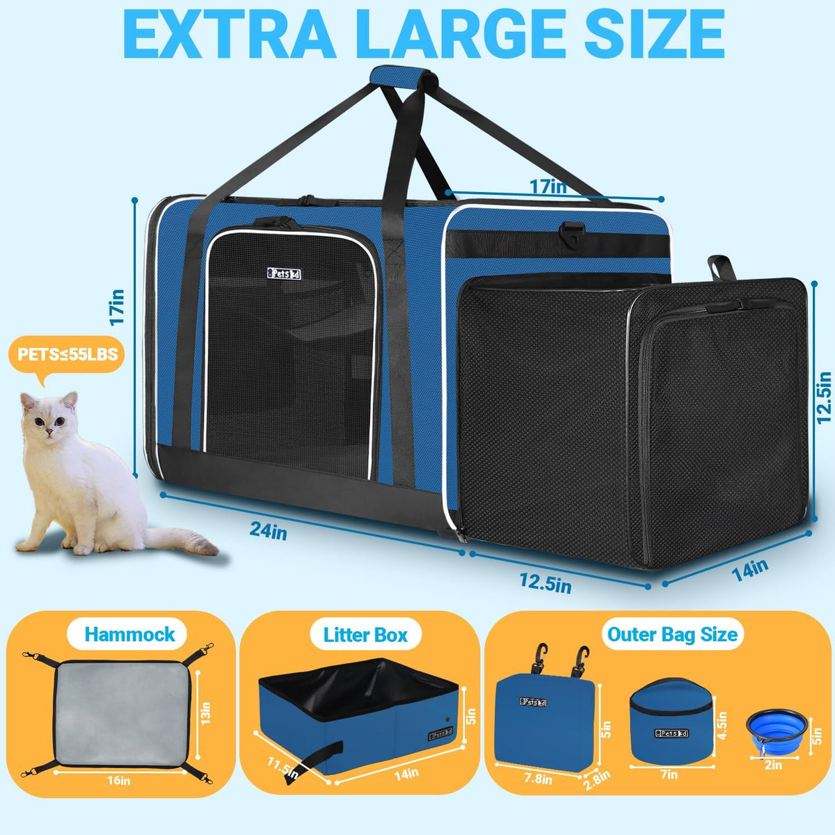 petskd side expandable large cat carrier with litter, close-up detail