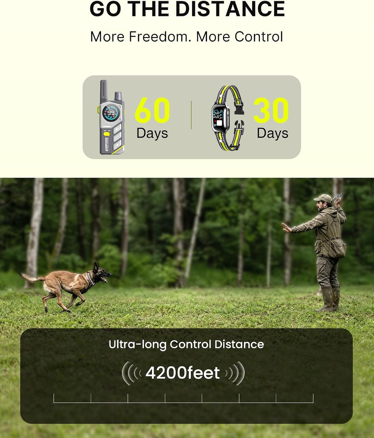 abbidot shock collar for dogs - 4200ft dog showing dimensions