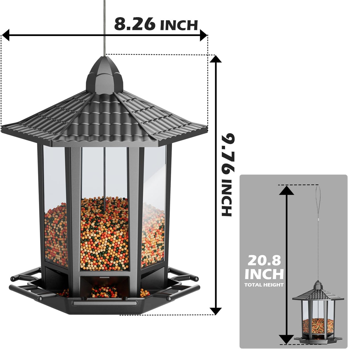 birdream 4 pack bird feeders for outdoor hanging, side view