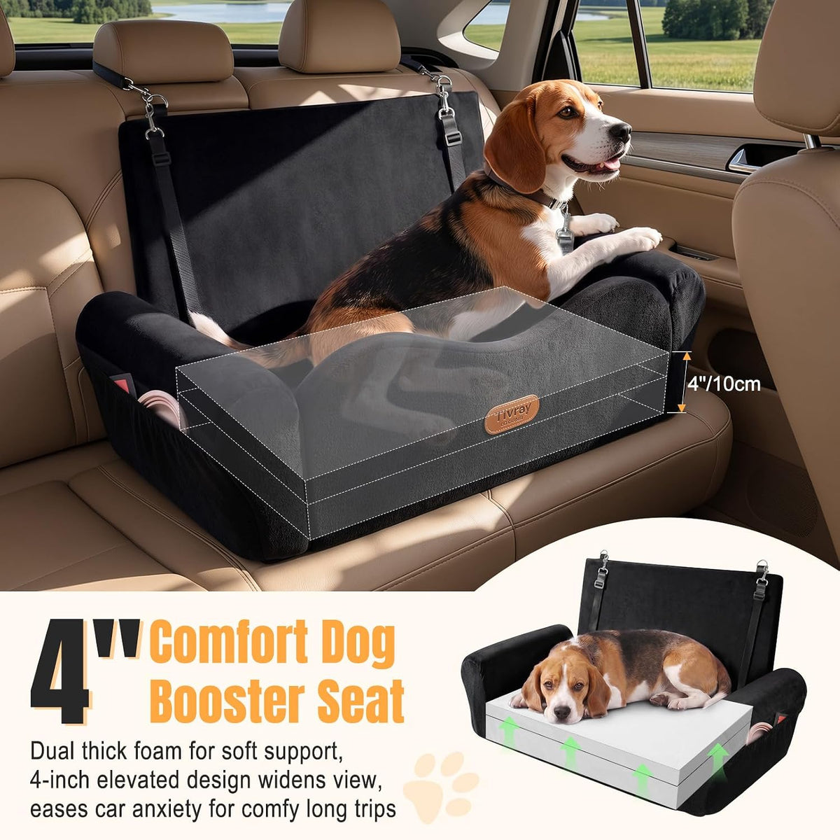 elevated dog car seat for 2 small dogs, side view