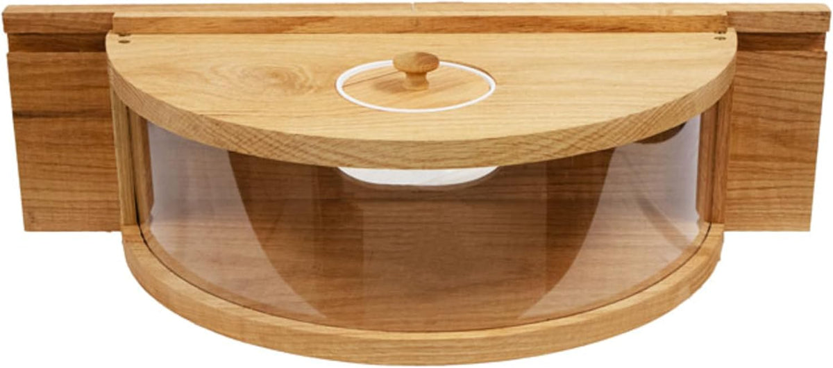 panoramic in-house window bird feeder showing dimensions