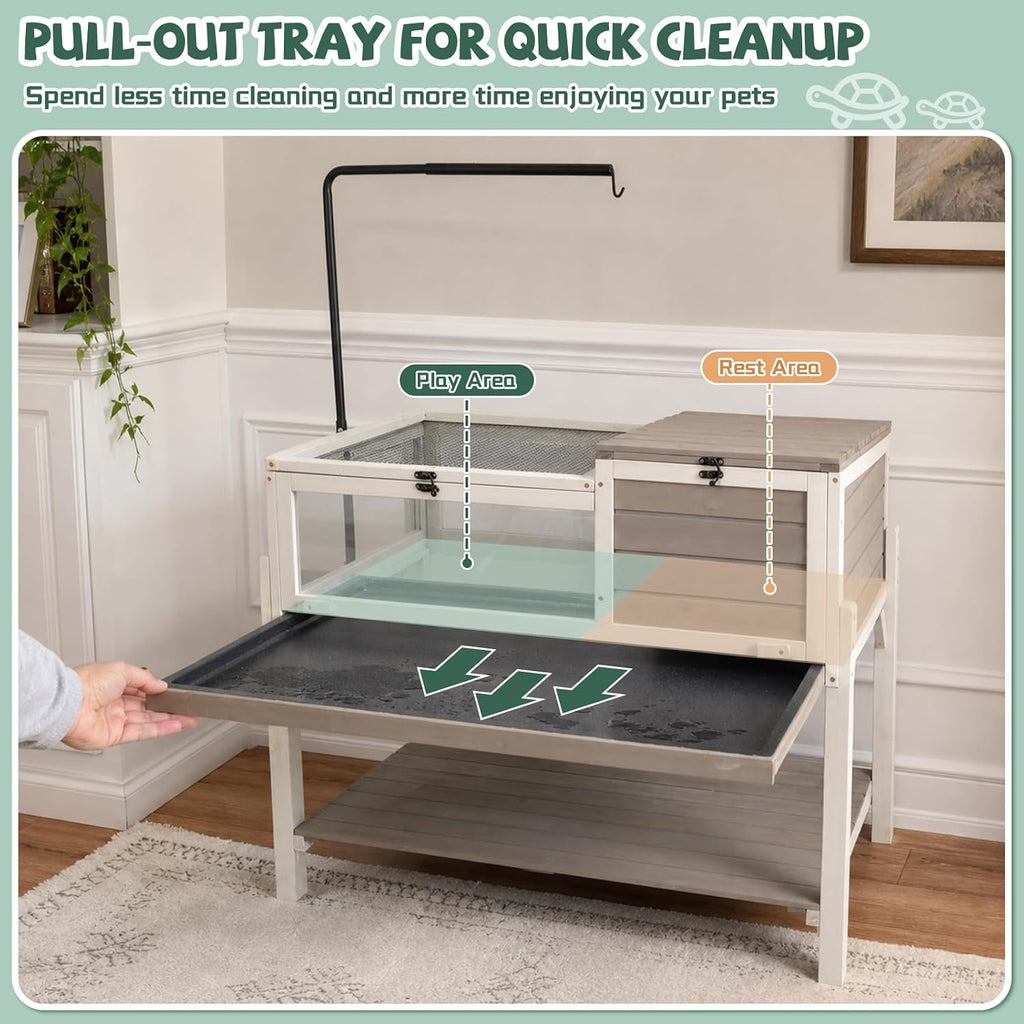 large tortoise enclosure with adjustable lamp stand and, package contents