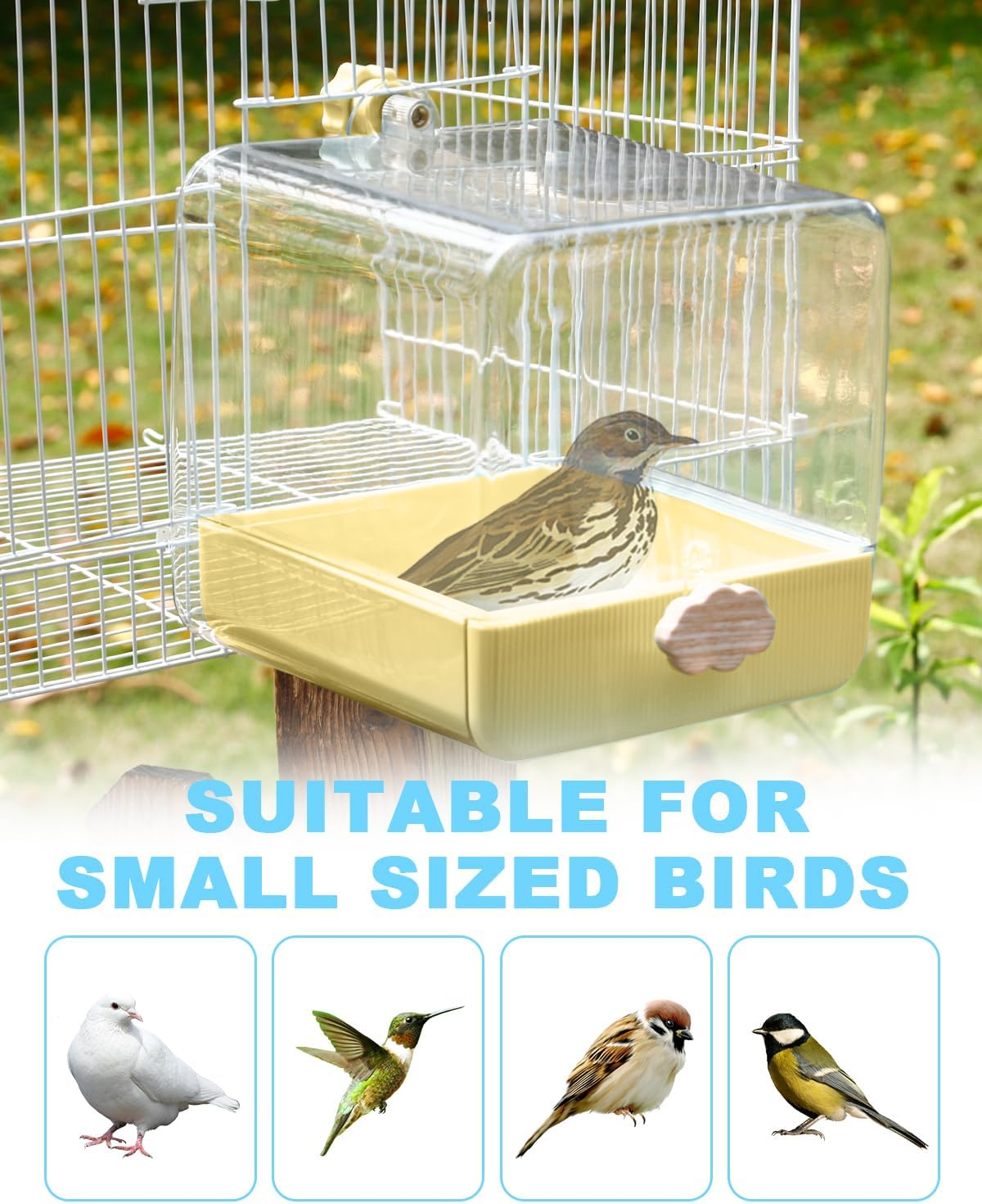 hanging bird bath for cage, 3 in 1, side view
