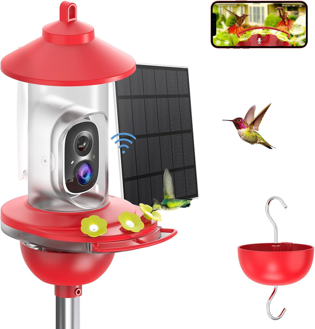 soliom hummingbird feeder with camera, 2k smart ai, main product view