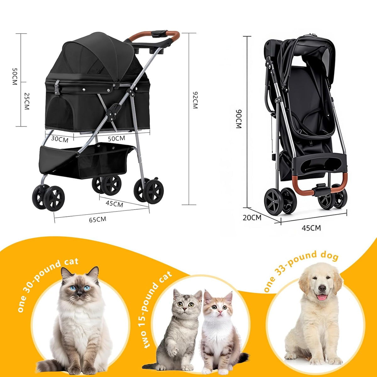 pet stroller for small/medium dogs and cats,black shown in use