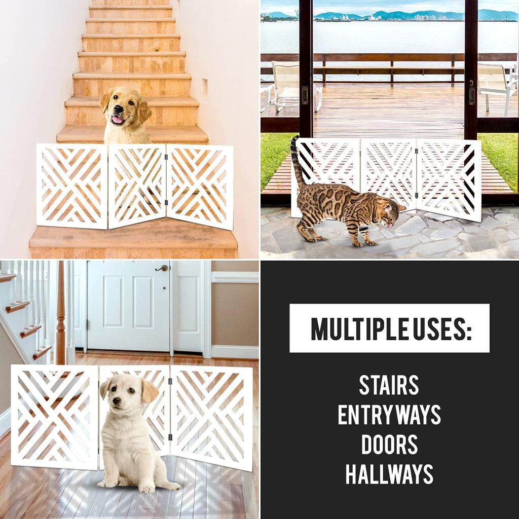 freestanding dog gate expandable decorative wooden fence for showing dimensions