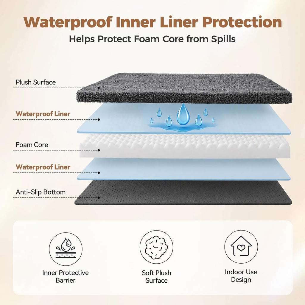 orthopedic dog bed crate pad with waterproof liner, close-up detail