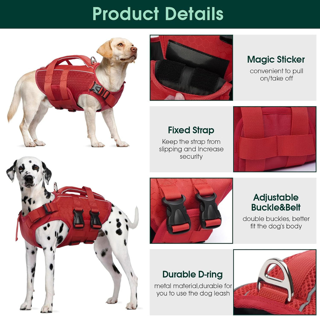 kuoser dog life jacket, high flotation reflective dog, close-up detail