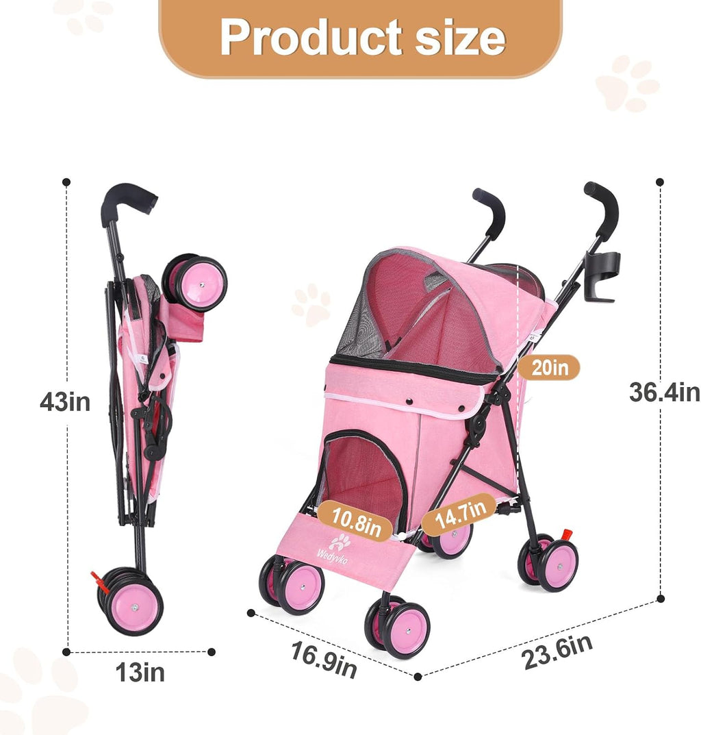 umbrella dog stroller, 4 wheels pet strolling, foldable shown in use