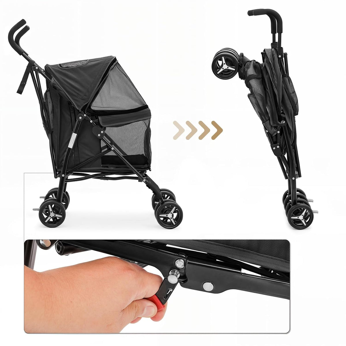monibloom pet stroller for small/medium dogs and cats on a desk or shelf