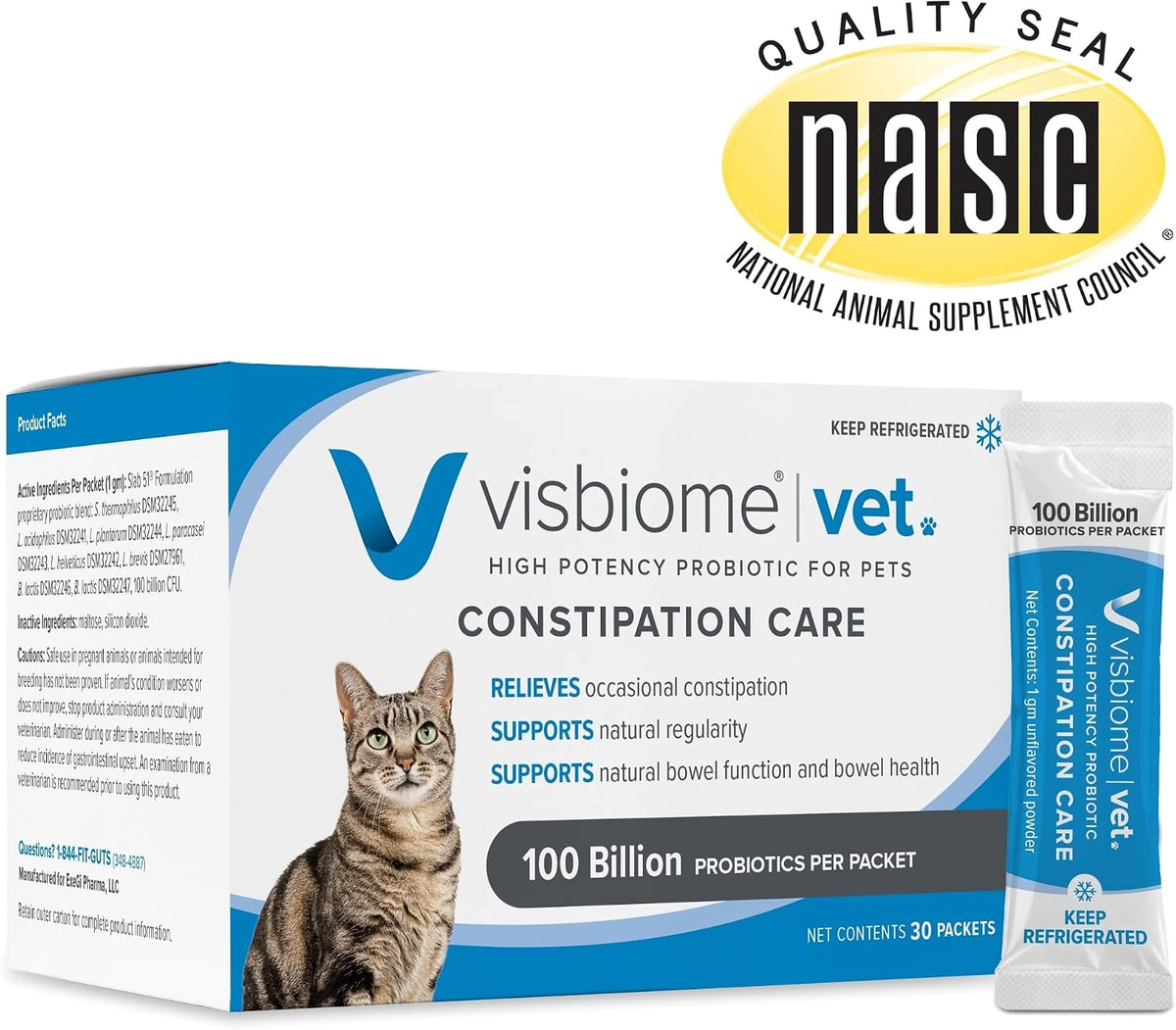 visbiome® vet constipation care probiotic for cats, 100b shown in use