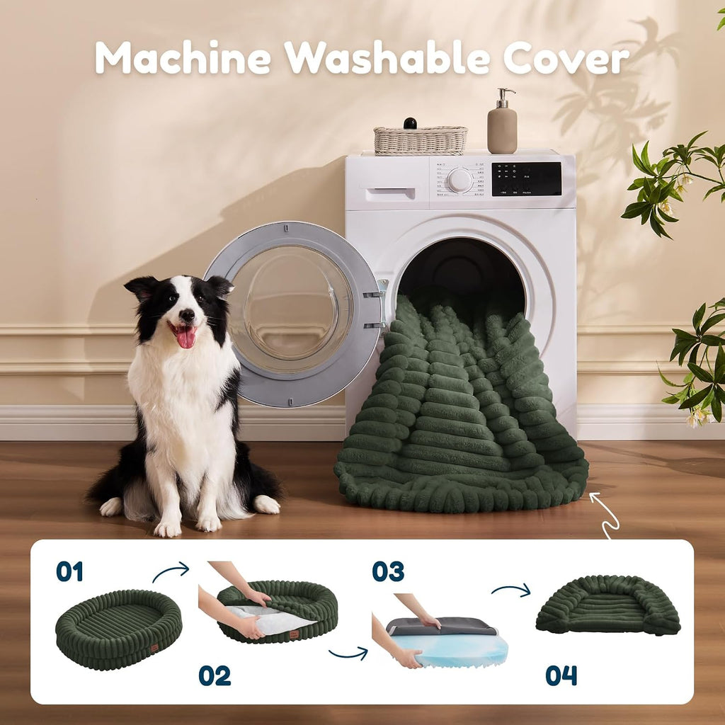 chixnuggle orthopedic dog bed, washable cover, faux fur on a desk or shelf