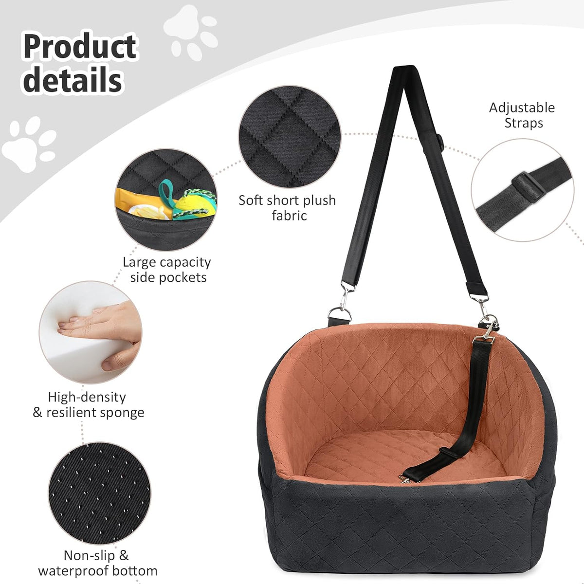 neezukar dog car seat for small medium dogs,detachable, close-up detail
