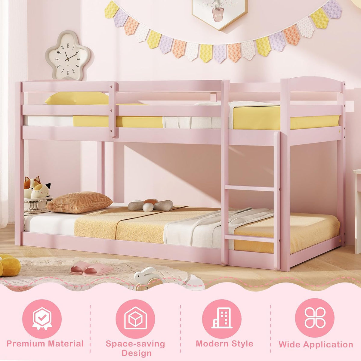 mat expert bunk bed twin over twin, low, front angle view