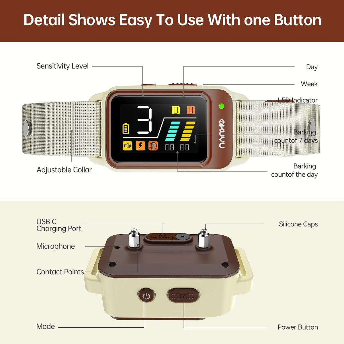 bark collar-rechargeable smart barking collar- anti bark training, side view