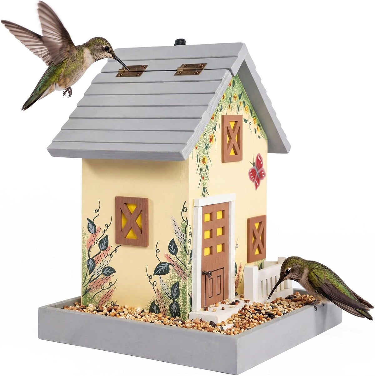 mewang colorful hanging wooden bird house feeder, light, main product view