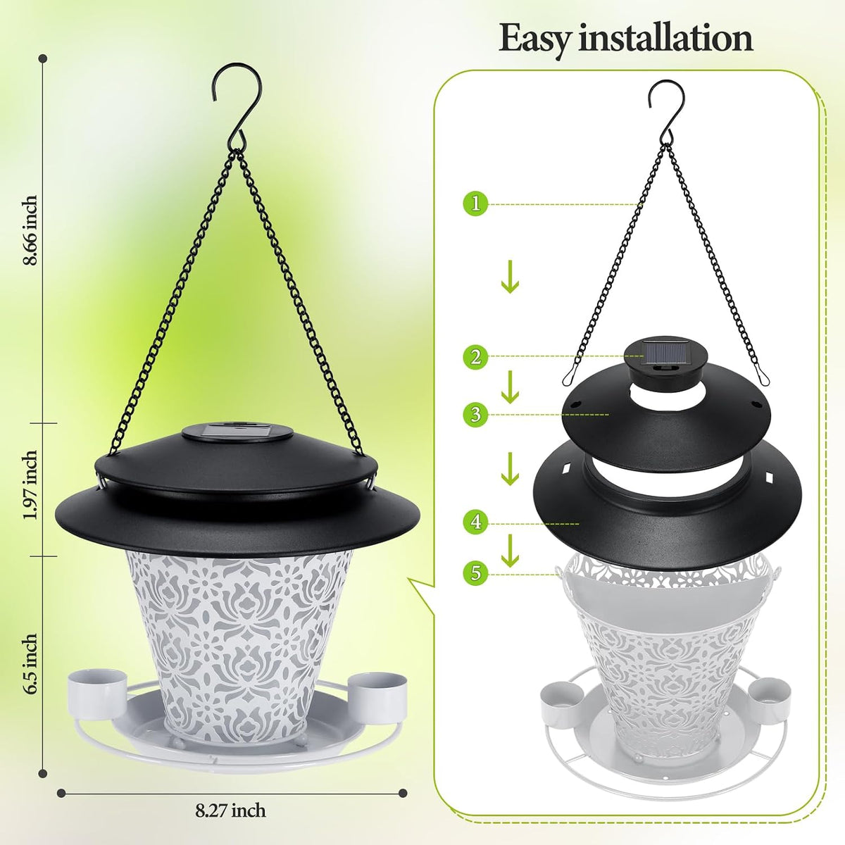 solar bird feeders for outside hanging metal wild shown in use