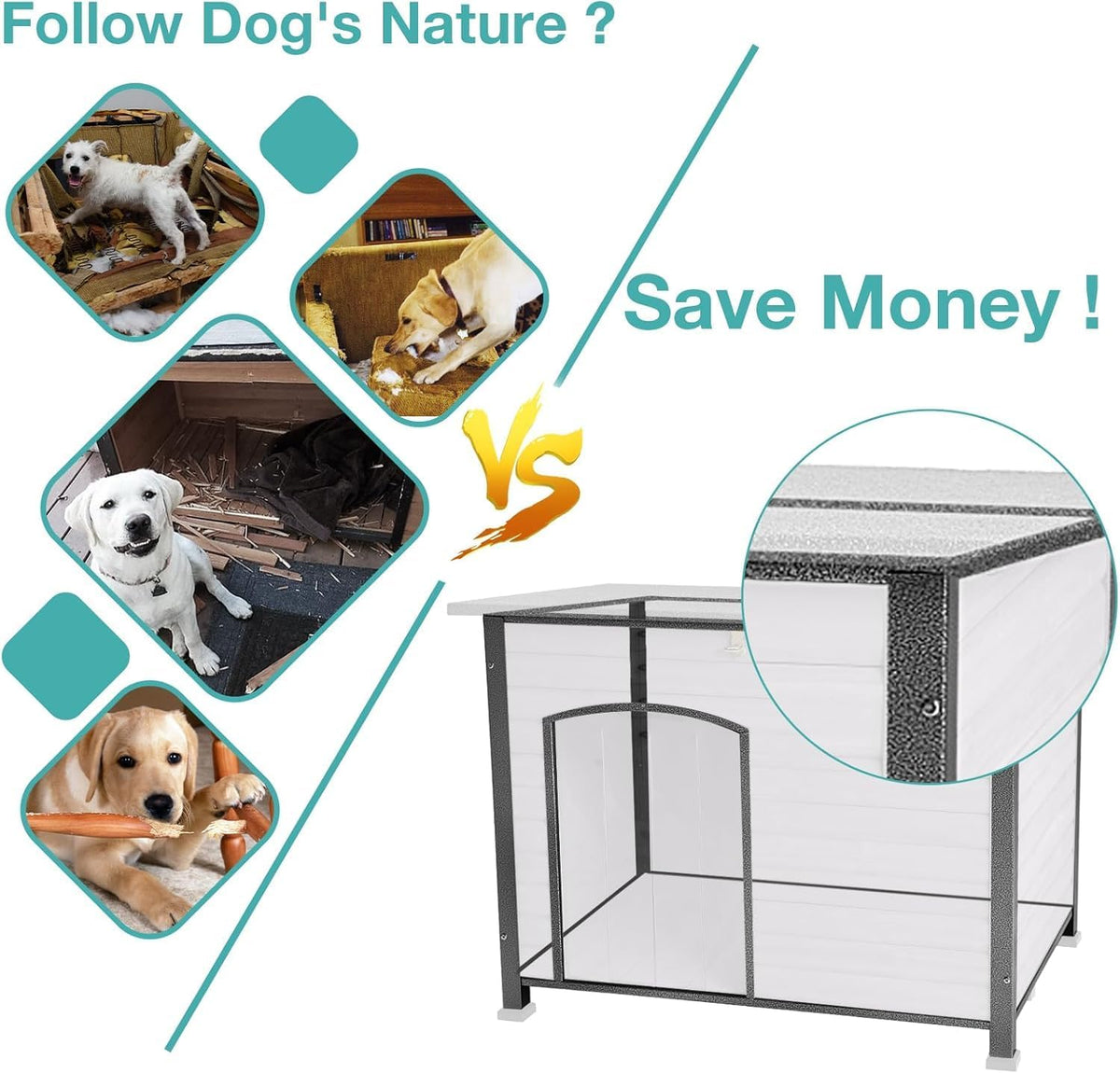 heated dog house outdoor,anti bite iron frame dog showing dimensions