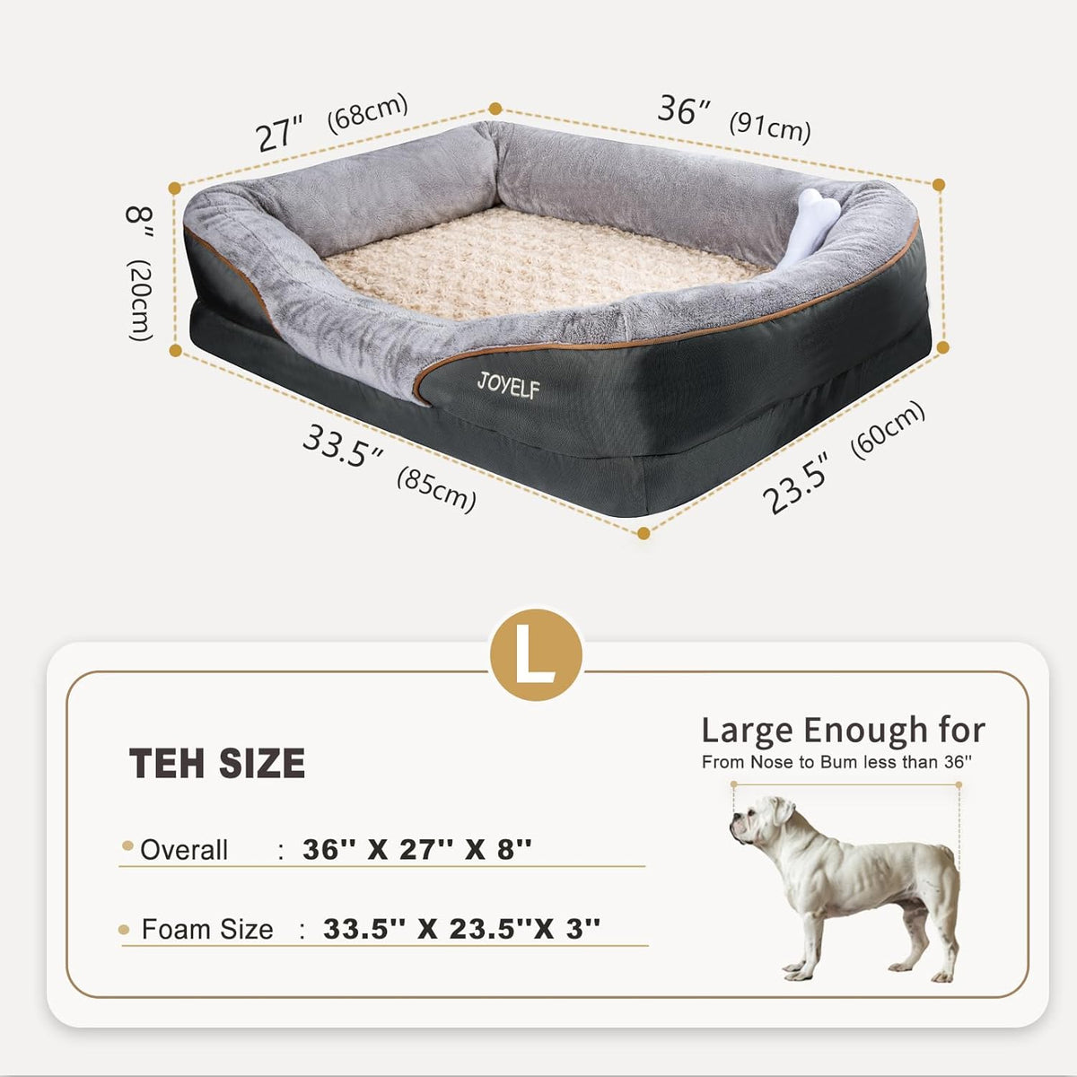 joyelf large memory foam dog bed, orthopedic dog shown in use