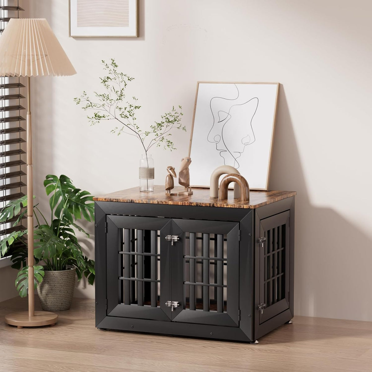 snuowu 32" heavy-duty dog crate furniture for small/medium shown in use