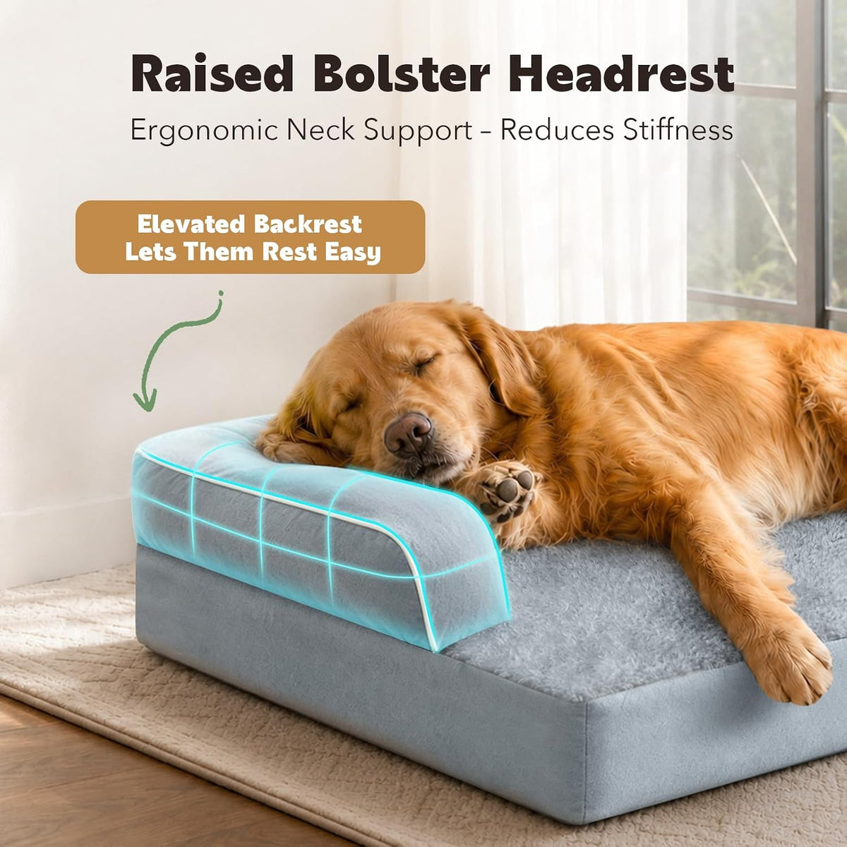 mekiy orthopedic washable dog bed with bolster for shown in use