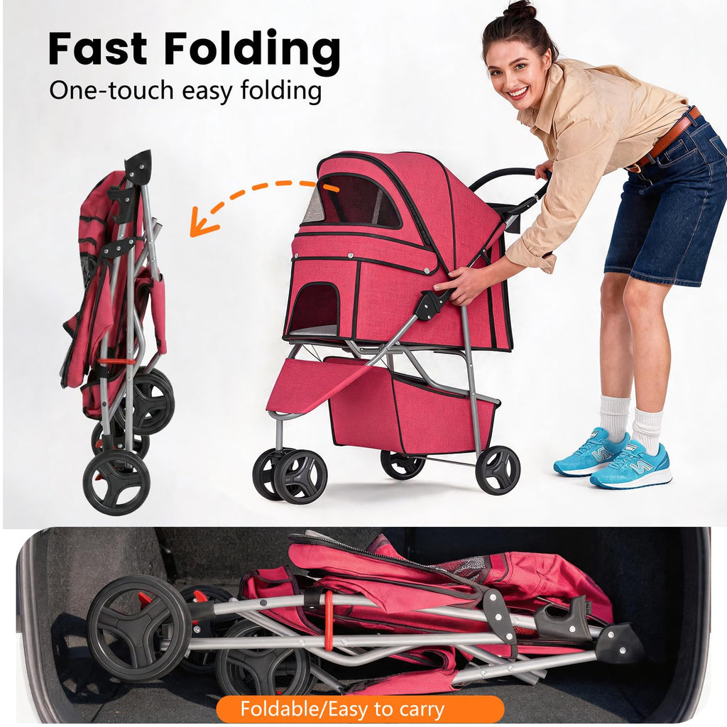 bestpet | 3-wheel pet stroller | red |, close-up detail