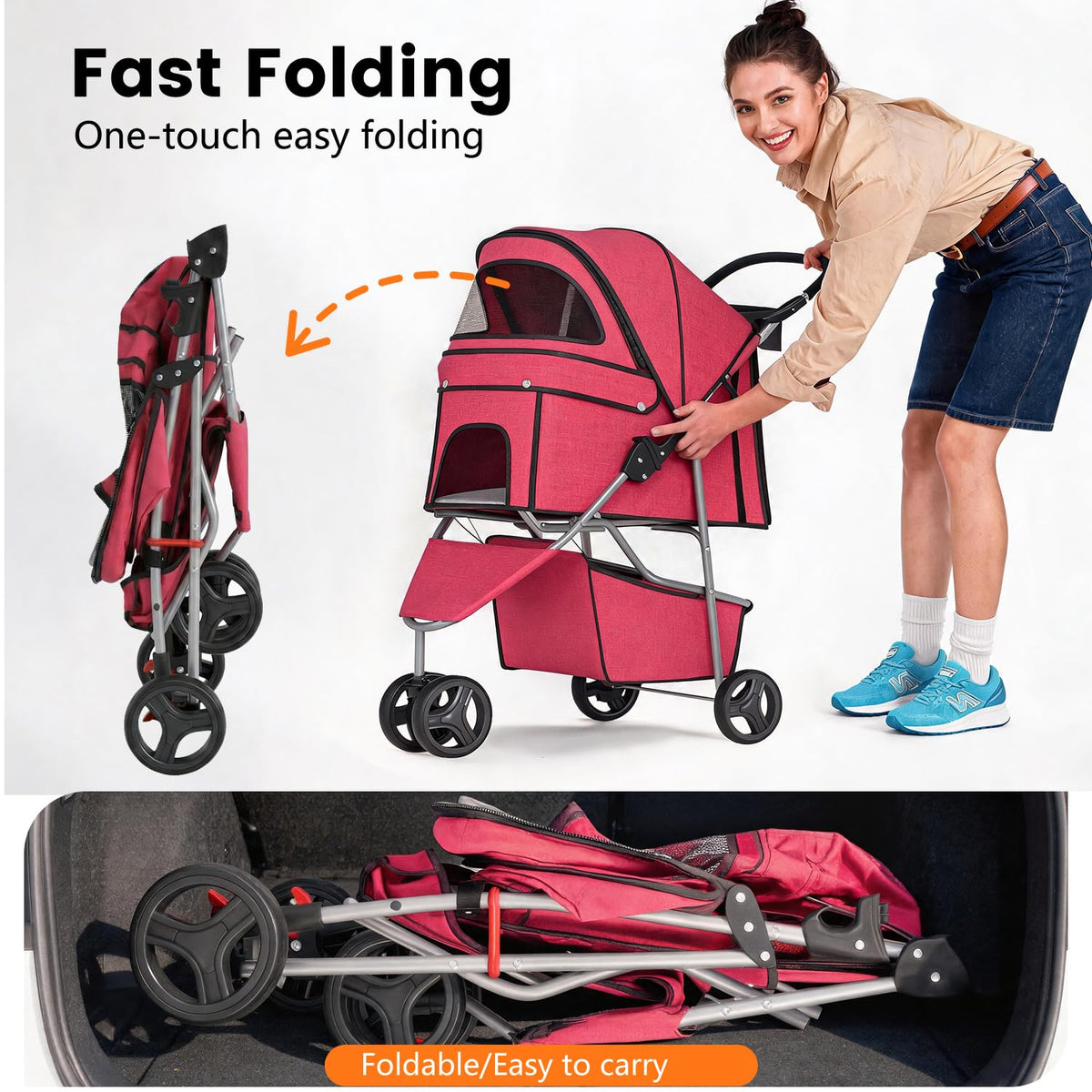 bestpet | 3-wheel pet stroller | red |, close-up detail