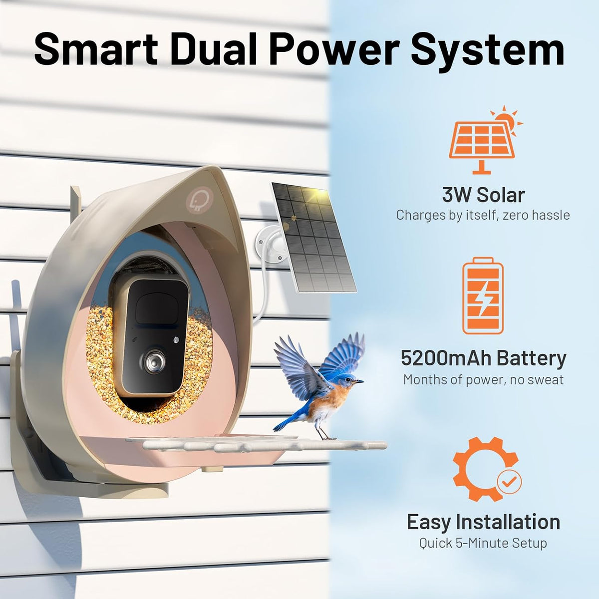 smart bird feeder with camera solar powered outdoor showing dimensions