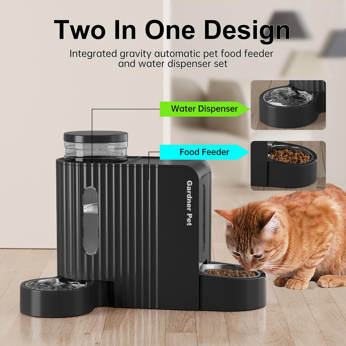 gravity automatic cat feeder, water & food dispenser shown in use