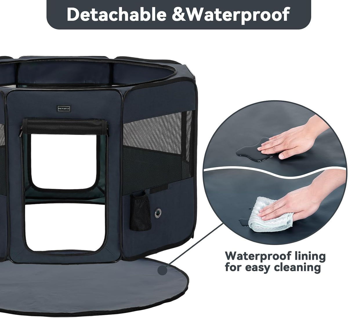 petsfit 45.5" dog playpen with dual zipper doors, close-up detail