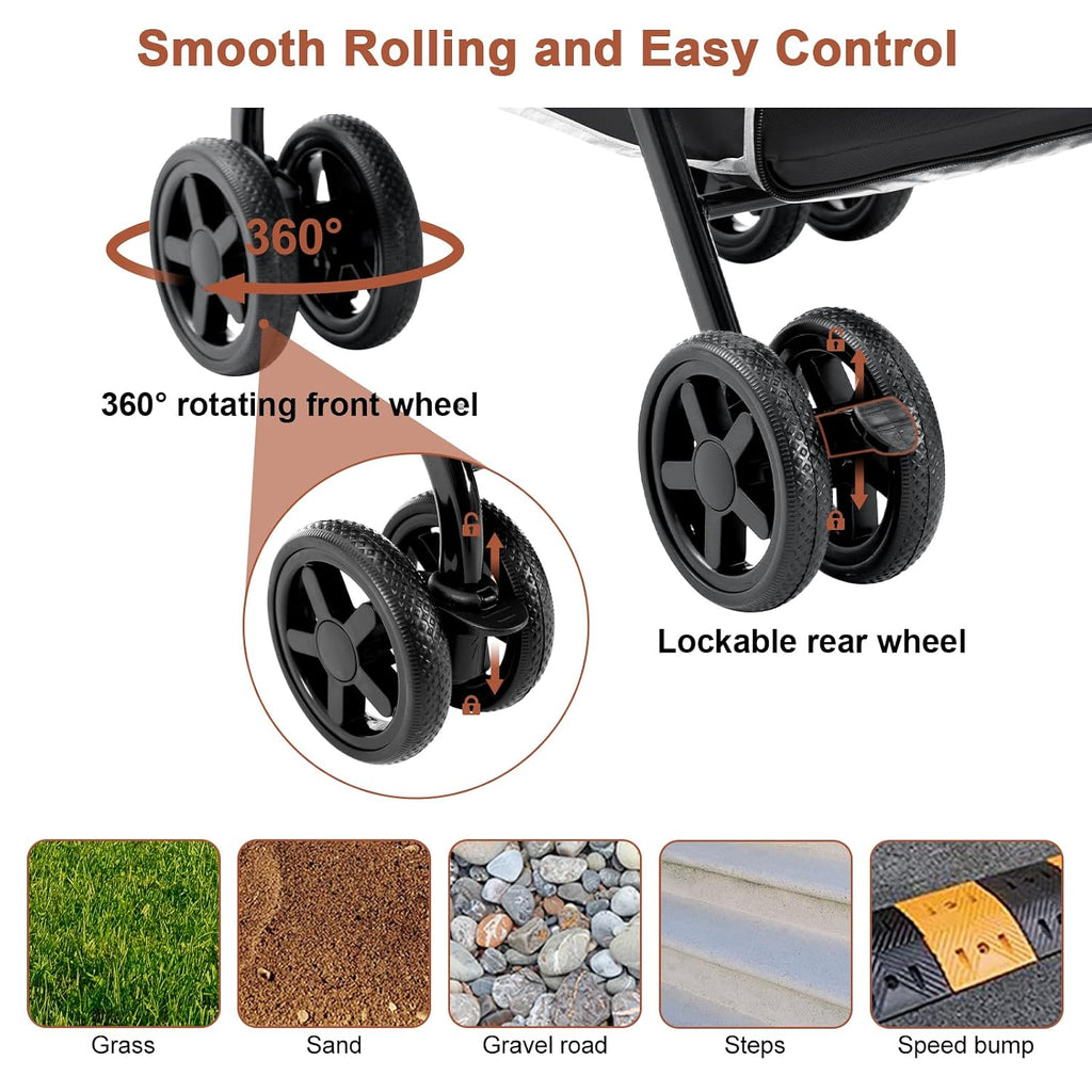 double pet stroller for 2 dogs & cats, close-up detail