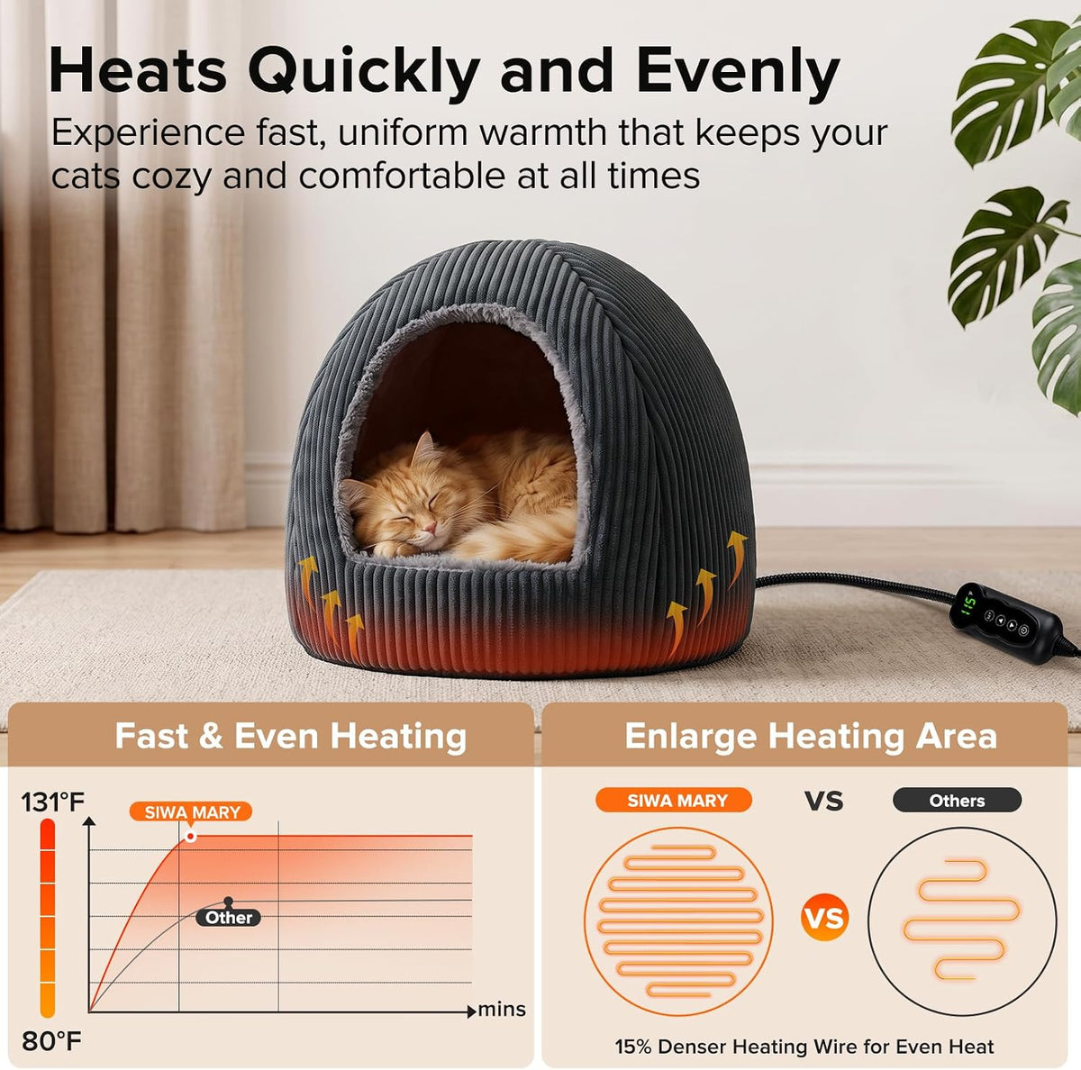 2 in 1 foldable heated cat cave beds, close-up detail
