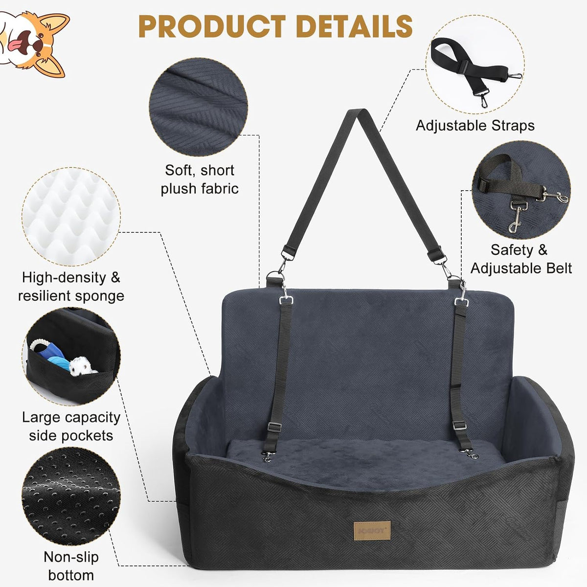 dog car seat for large medium sized dogs, side view