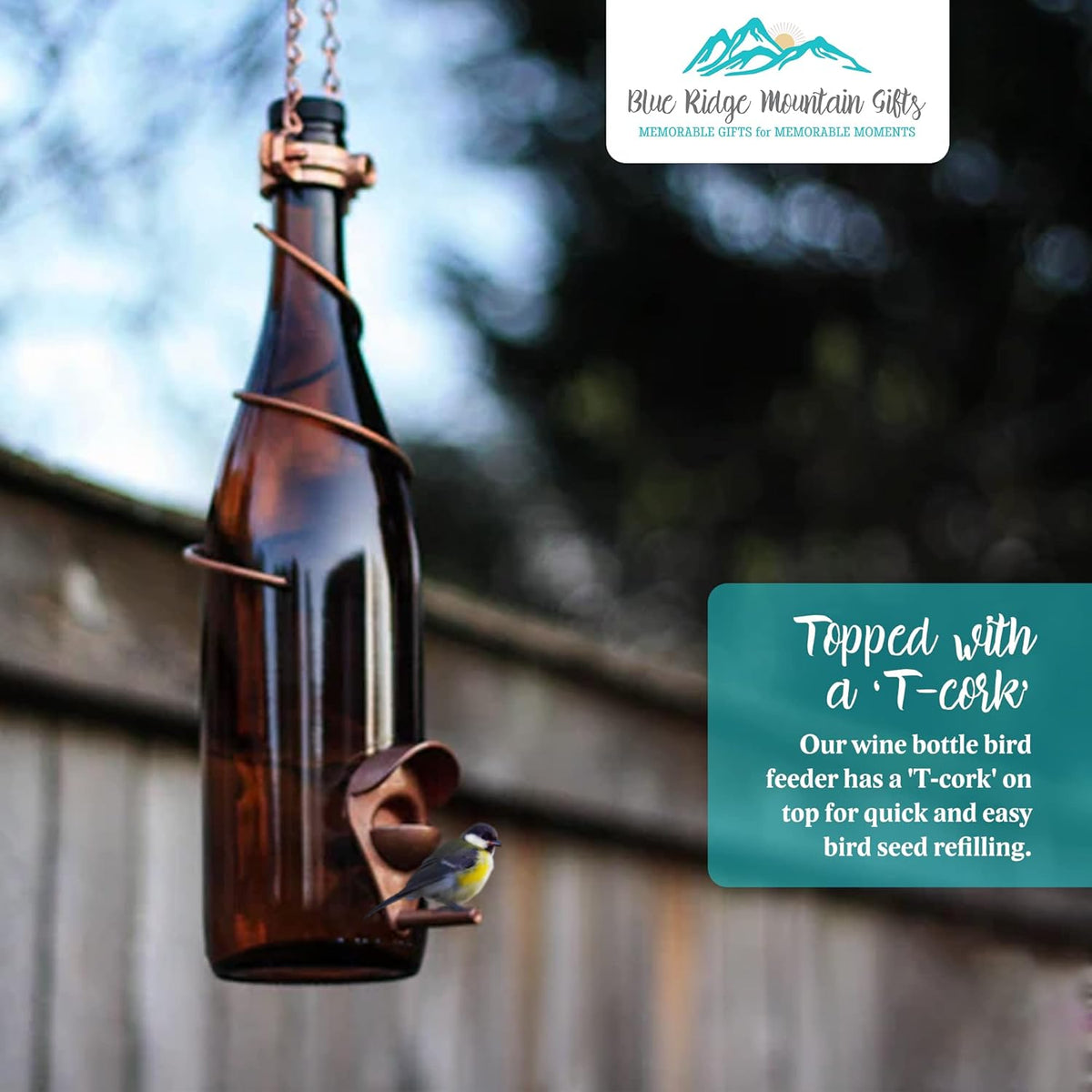 blue ridge mountain wine bottle bird feeders, backyard showing dimensions