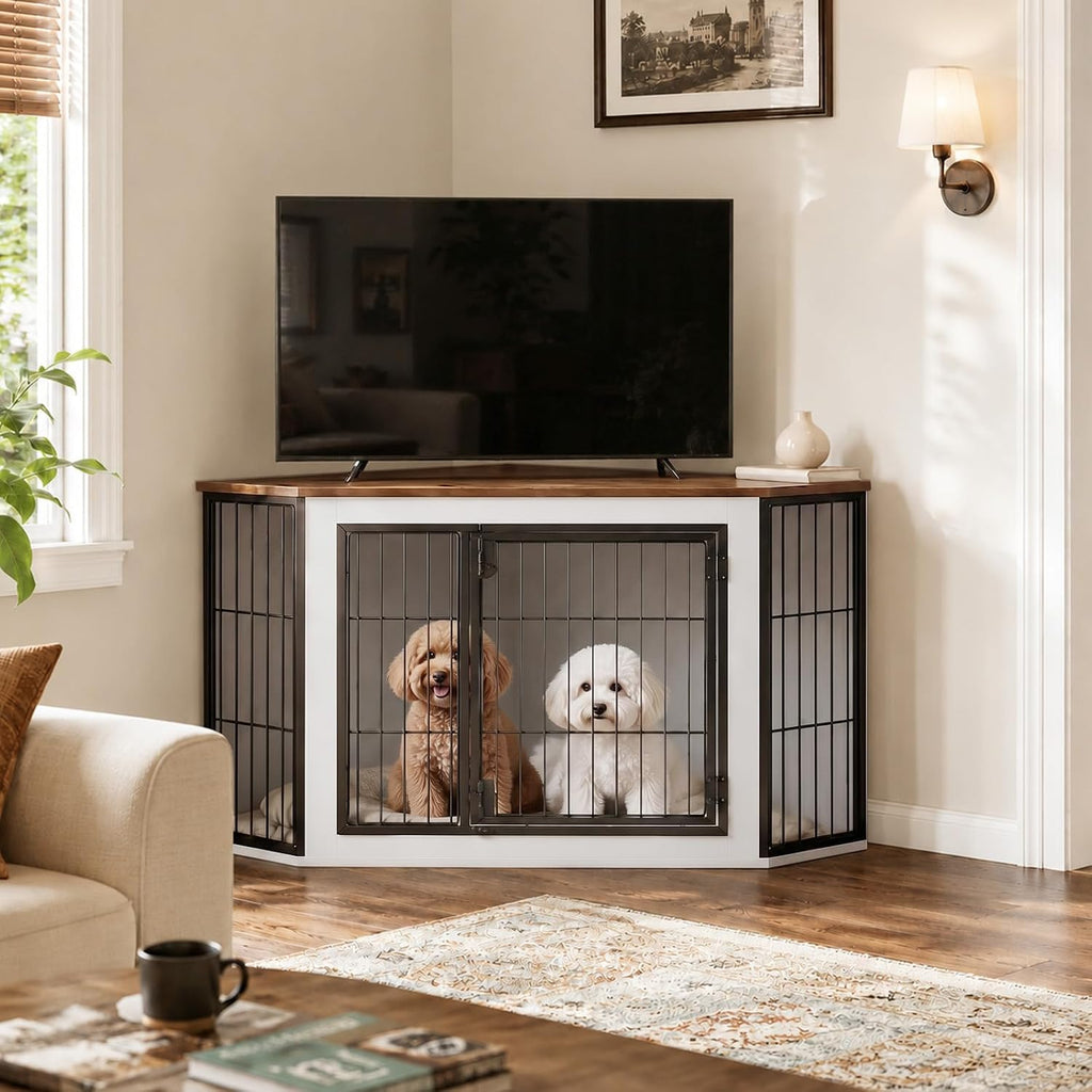 hoobro corner dog crate furniture, decorative dog kennel on a desk or shelf