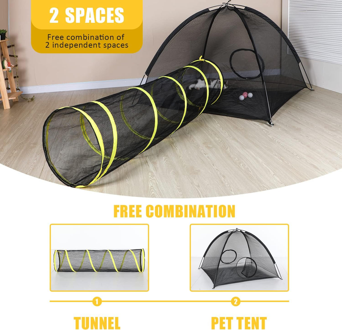 outdoor cat enclosures indoor, portable mesh tent, tunnel shown in use