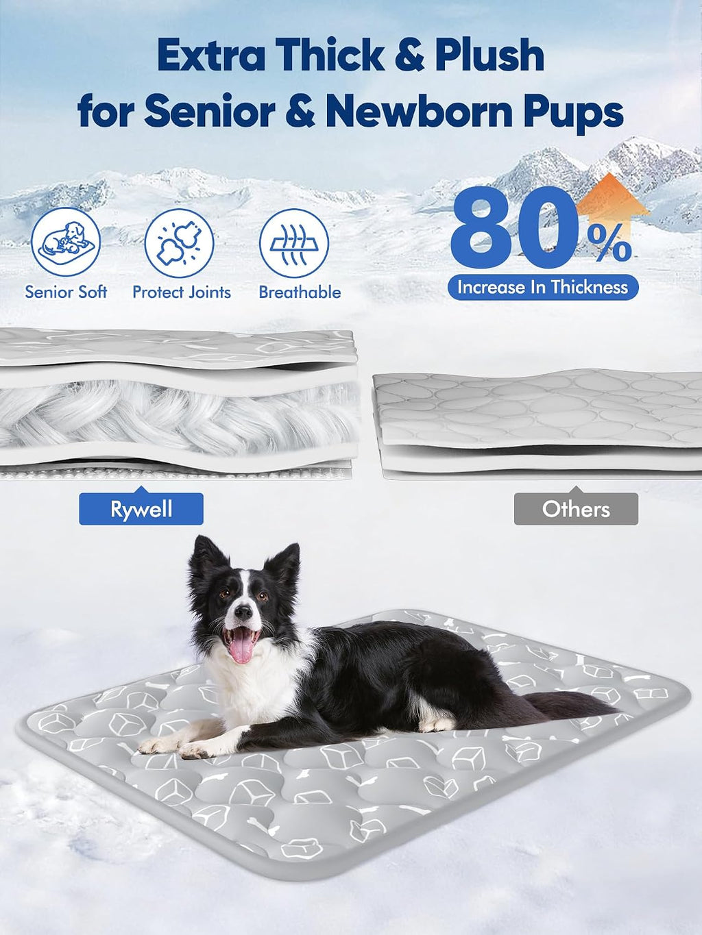 rywell dog cooling mat 2.0, elegant grey, 44"*32" showing dimensions
