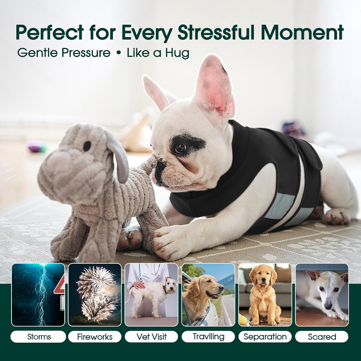 kuoser calming vest for dogs anxiety, adjustable dog showing dimensions