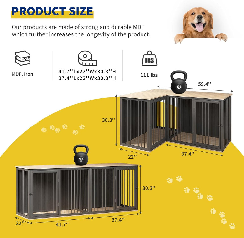dog crate furniture for 2 dogs, 79.1" large on a desk or shelf