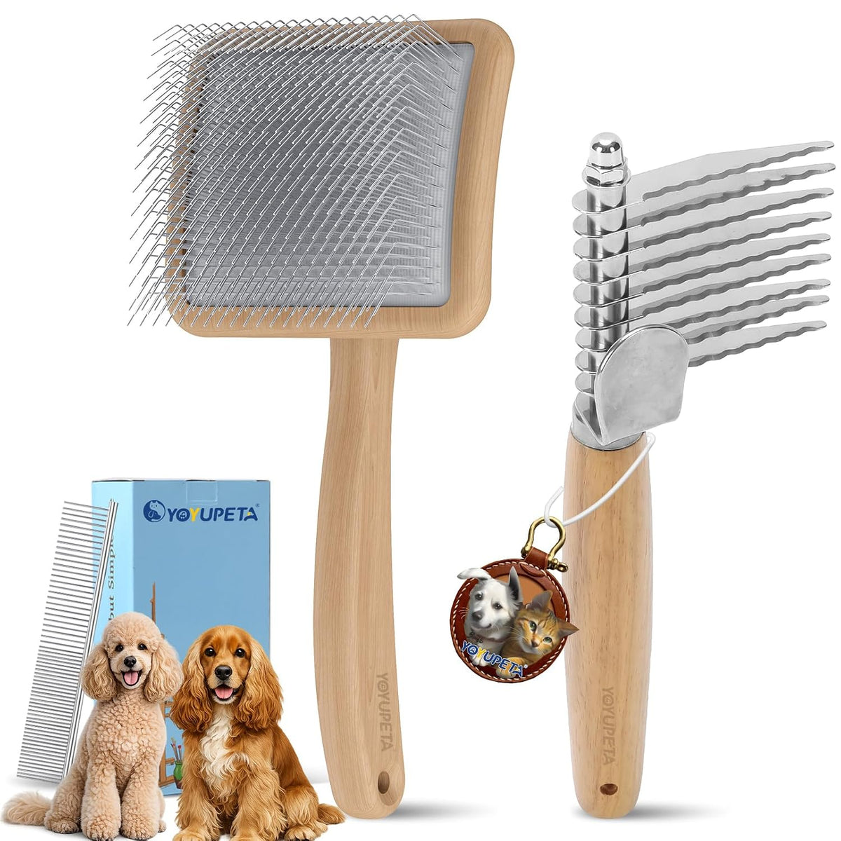 3-piece dog slicker brush & dematting rake set, main product view