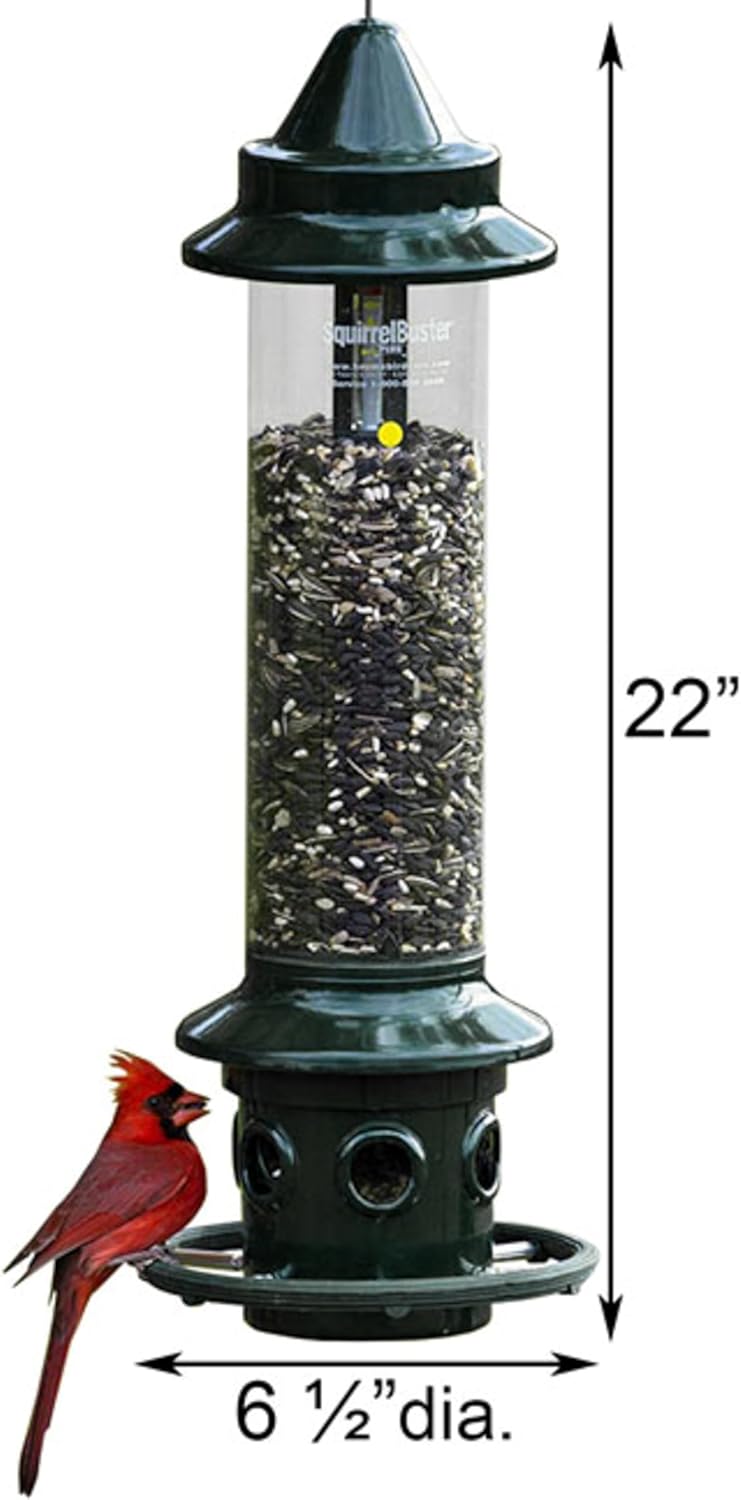 brome,squirrel buster plus 6"x6"x28" (w/hanger) wild bird feeder, close-up detail